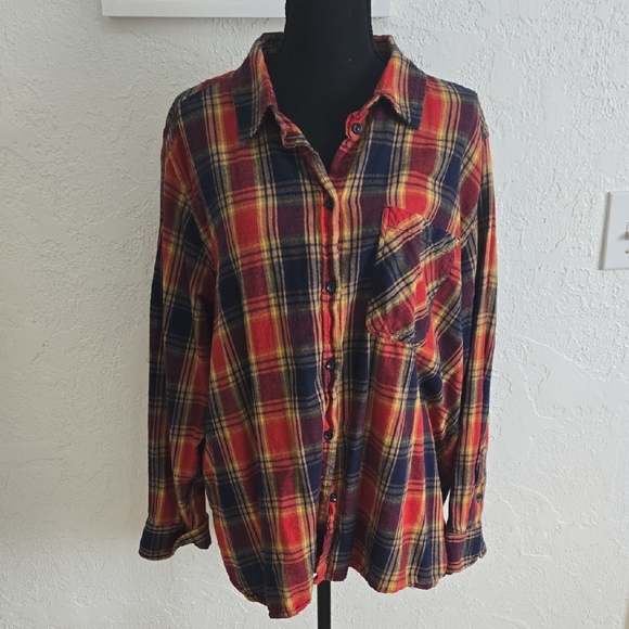 Time and Tru Other - Time and Tru Red and Blue Plaid Casual Button Down Shirt